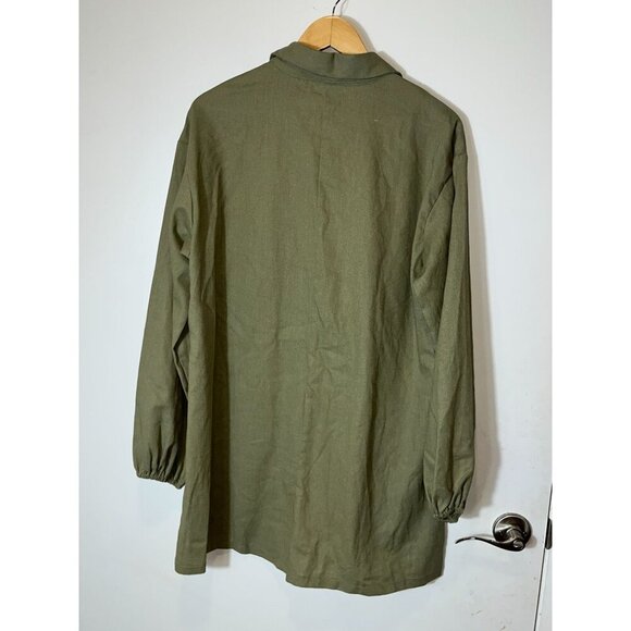 NWT PrettyLittleThing Khaki Linen Look Oversized Long Sleeve Playsuit Size 12 - Picture 5 of 13